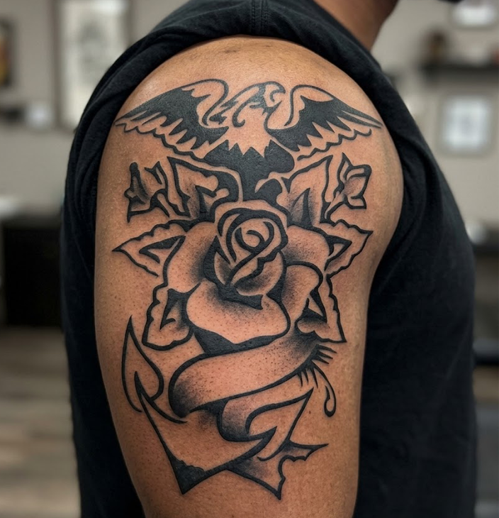 CS006 - Eagle, Rose & Anchor Airtattoo Stencil