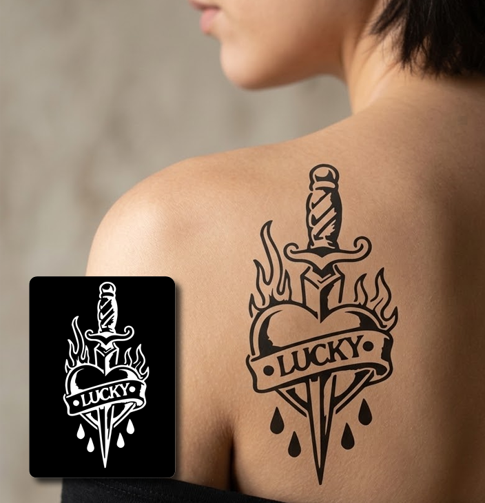 CS011 - Lucky Dagger Heart Airtattoo Stencil