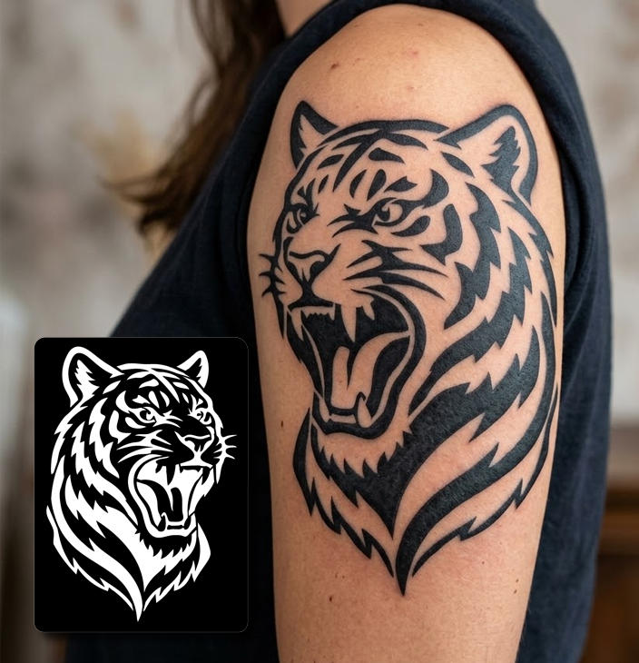 CS012 - Roaring Tiger Tribal Airtattoo Stencil