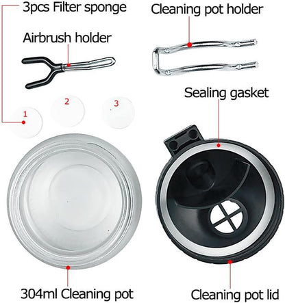 Kit de nettoyage airbrush Pro ABEST — Aiguilles, brosses & pot de nettoyage