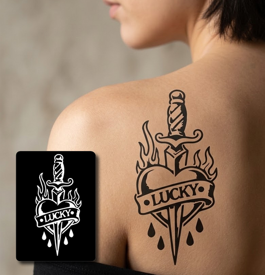 CS011 - Lucky Dagger Heart Airtattoo Stencil