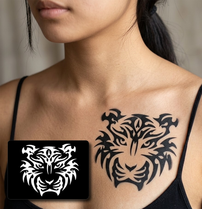 CS015 - Tiger Face Tribal Airtattoo Stencil