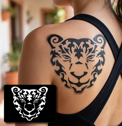 CS016 - Leopard Face Tribal Airtattoo Stencil