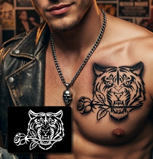 CS018 - Roaring Tiger & Rose Airtattoo Stencil