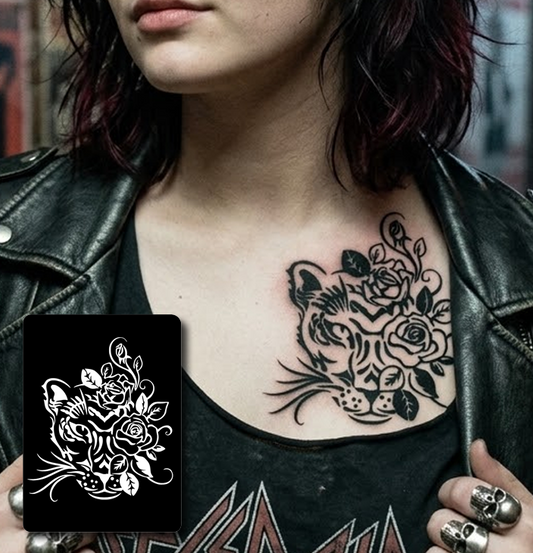 CS019 - Wild Bloom Leopard Airtattoo Stencil