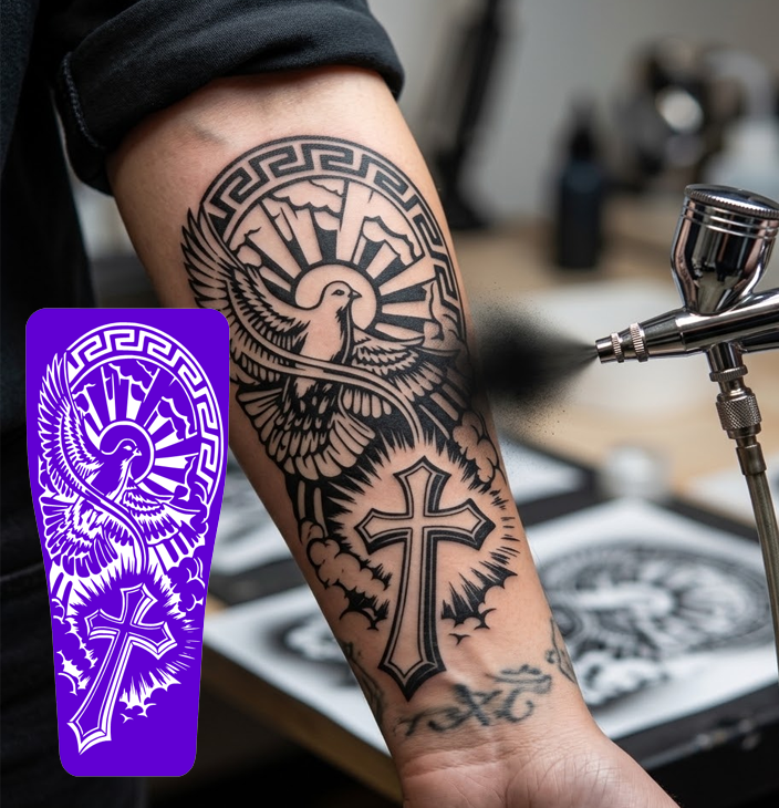 FS015 – Holy Dove & Cross Airtattoo Stencil