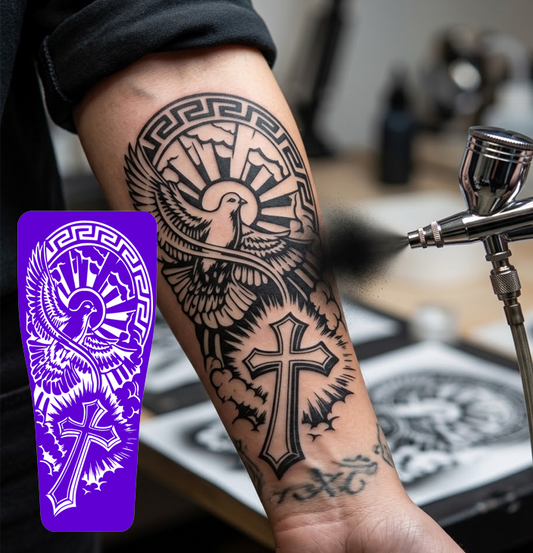 FS015 – Holy Dove & Cross Airtattoo Stencil