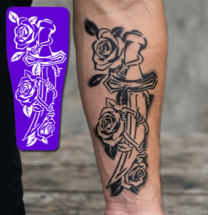 FS017 – Dagger & Roses Airtattoo Stencil