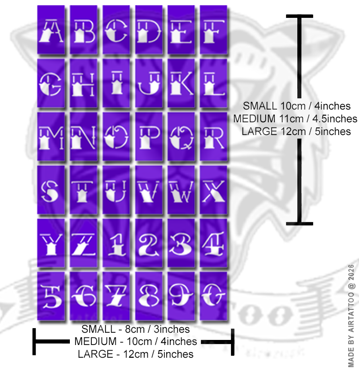 HF010 - Tattoo Ink Letters & Numbers Airtattoo Stencils